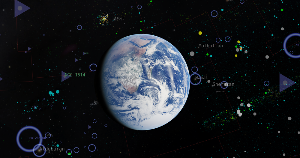 OpenSpace screenshot of Earth immersed in data